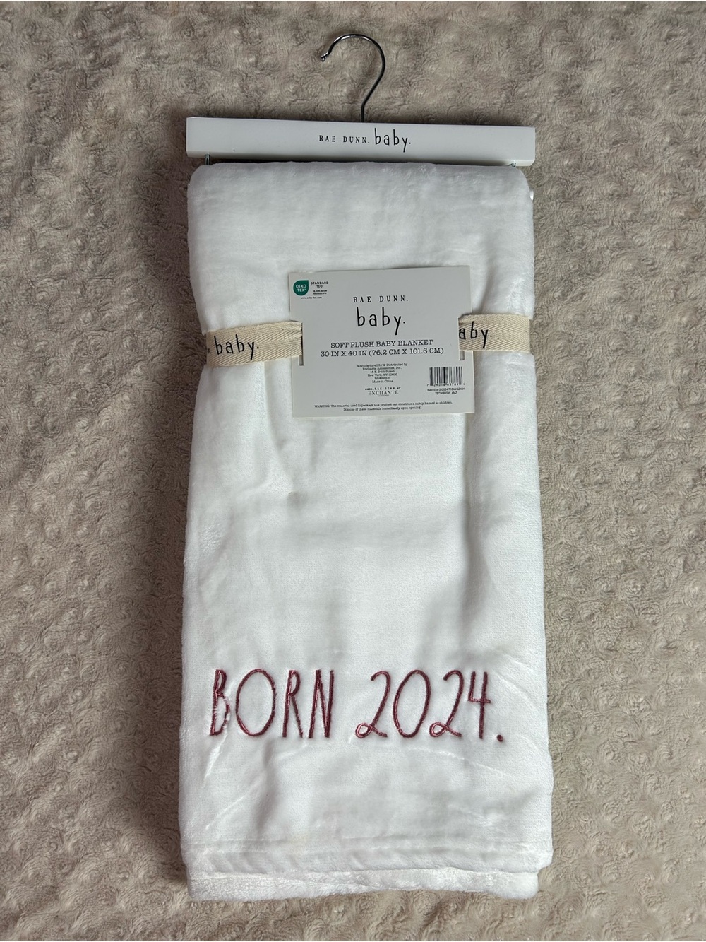 Rae Dunn Born 2024 Pink White Baby Blanket Soft Plush Lovey Enchante Accessories